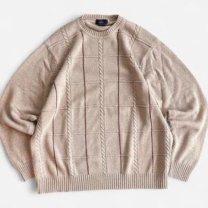 Dockers Men’s Tan Cotton Knit Sweater with Stripes Large